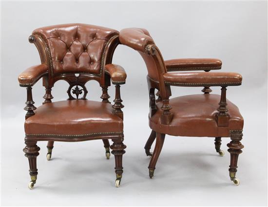 A pair of Victorian mahogany elbow chairs, H.2ft 11in.